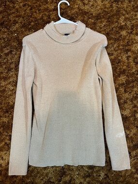 Ribbed Mock Neck Long-Sleeve Top in Beige